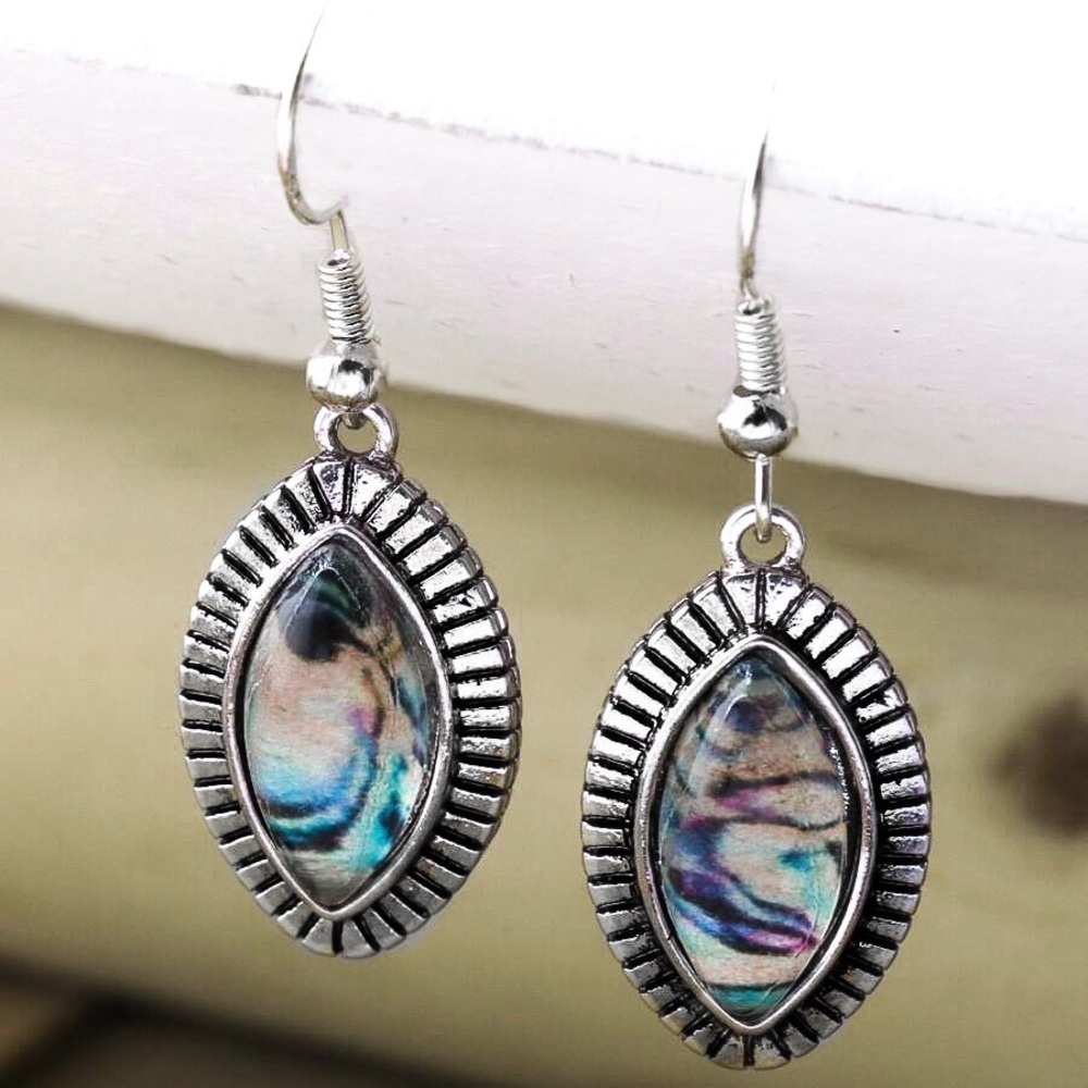 Any 2/$20! Silver Abalone Obelisk Drop Earrings - Picture 2 of 6